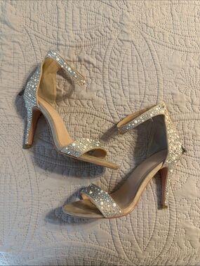 Embellished Open-Toe High Heel Sandals - Silver